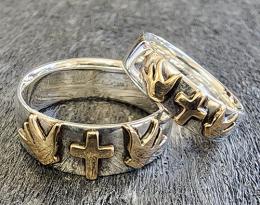 GPR01F : CROSS & SWALLOW PAIR RING (FLAT TYPE)