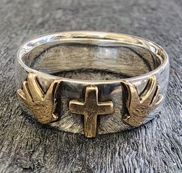 GPR01F : CROSS & SWALLOW PAIR RING (FLAT TYPE)